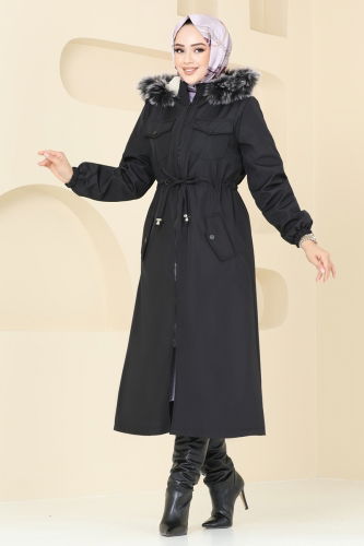 moda selvim Coat 3029KTR750 Black - Thumbnail