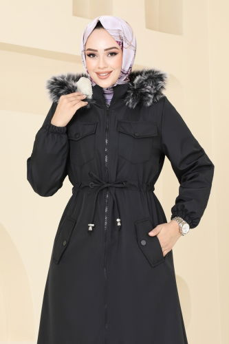 moda selvim Coat 3029KTR750 Black - Thumbnail