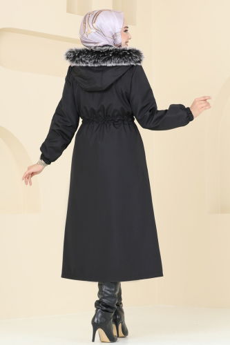 moda selvim Coat 3029KTR750 Black - Thumbnail