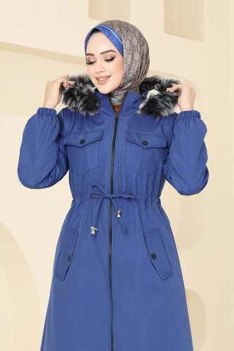 moda selvim Coat 3029KTR750 Saxe - Thumbnail