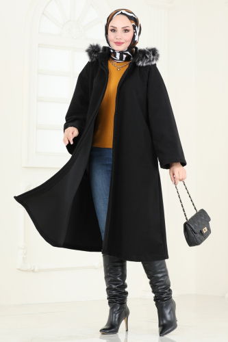 moda selvim Coat 3031KTR750 Black - Thumbnail