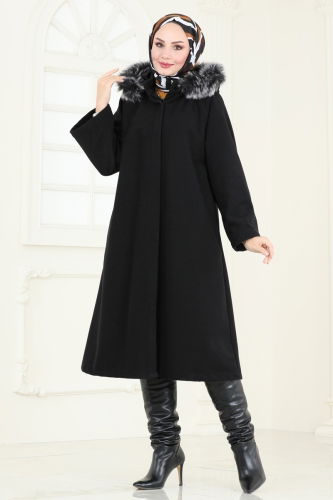 moda selvim Coat 3031KTR750 Black - Thumbnail