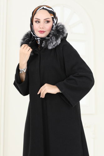 moda selvim Coat 3031KTR750 Black - Thumbnail