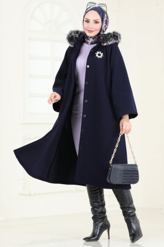 moda selvim Coat 3031KTR750 Navy Blue - Thumbnail