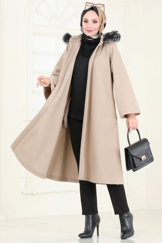 moda selvim Coat 3031KTR750 Stone - Thumbnail