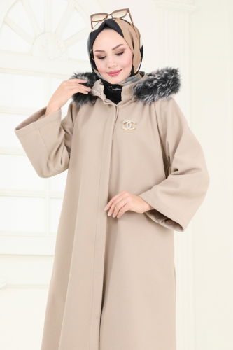 moda selvim Coat 3031KTR750 Stone - Thumbnail