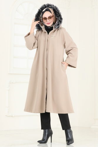 moda selvim Coat 3031KTR750 Stone - Thumbnail