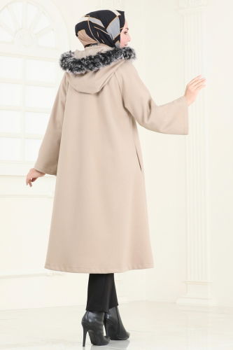 moda selvim Coat 3031KTR750 Stone - Thumbnail