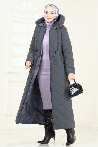 moda selvim Coat 3034DFL152 Anthracite - Thumbnail