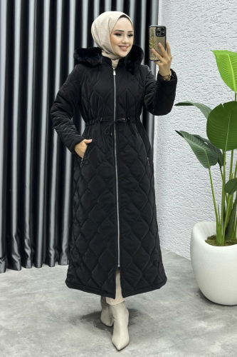 moda selvim Coat 3034DFL152 Black - Thumbnail