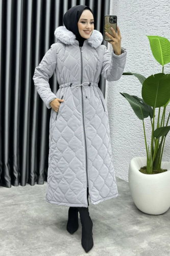 moda selvim Coat 3034DFL152 Gray - Thumbnail