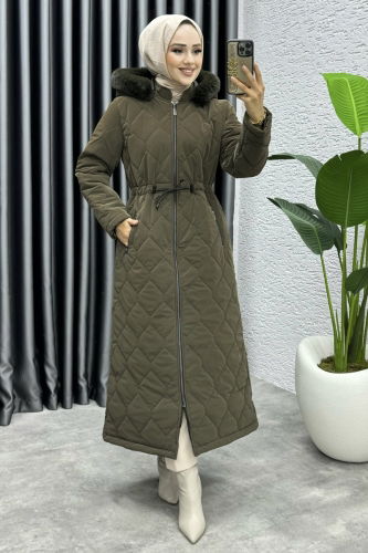 moda selvim Coat 3034DFL152 Khaki - Thumbnail