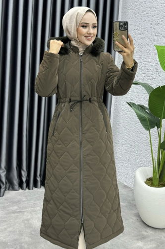 moda selvim Coat 3034DFL152 Khaki - Thumbnail