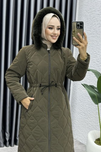 moda selvim Coat 3034DFL152 Khaki - Thumbnail