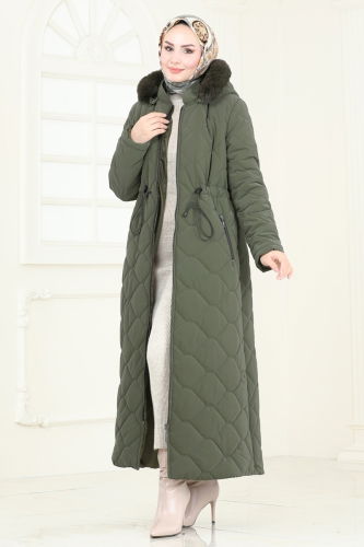 moda selvim Coat 3034DFL152 Khaki - Thumbnail