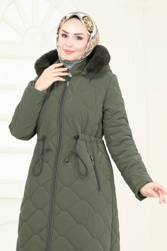 moda selvim Coat 3034DFL152 Khaki - Thumbnail