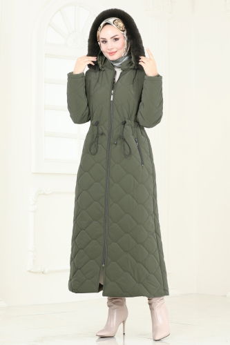 moda selvim Coat 3034DFL152 Khaki - Thumbnail