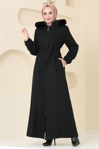 moda selvim Coat 3064DFL152 Black - Thumbnail