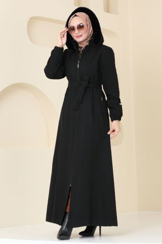 moda selvim Coat 3064DFL152 Black - Thumbnail