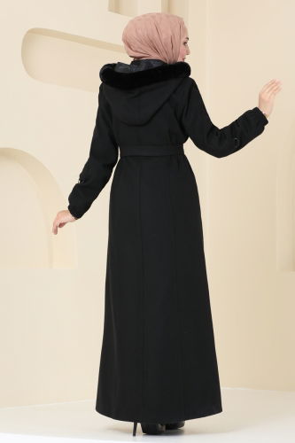 moda selvim Coat 3064DFL152 Black - Thumbnail