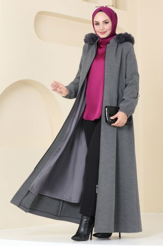 moda selvim Coat 3064DFL152 Gray - Thumbnail