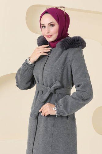 moda selvim Coat 3064DFL152 Gray - Thumbnail