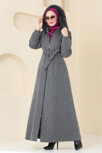 moda selvim Coat 3064DFL152 Gray - Thumbnail