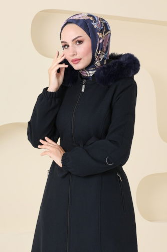 moda selvim Coat 3064DFL152 Navy Blue - Thumbnail