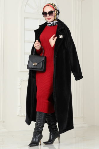 moda selvim Coat 3076DFL152 Black - Thumbnail