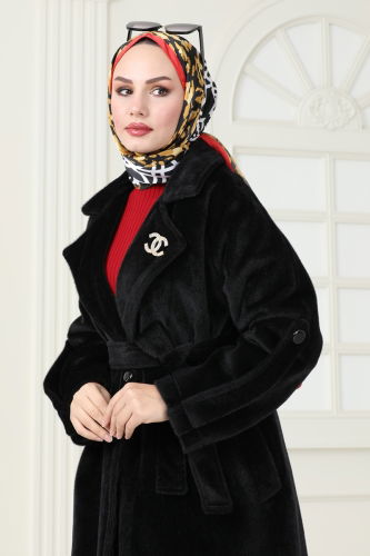 moda selvim Coat 3076DFL152 Black - Thumbnail