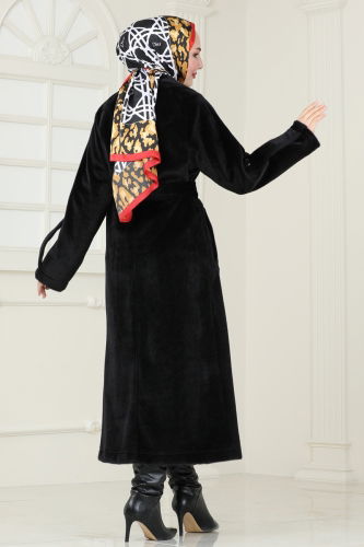 moda selvim Coat 3076DFL152 Black - Thumbnail