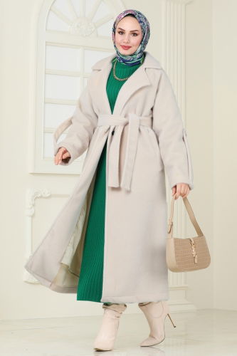 moda selvim Coat 3076DFL152 Stone - Thumbnail