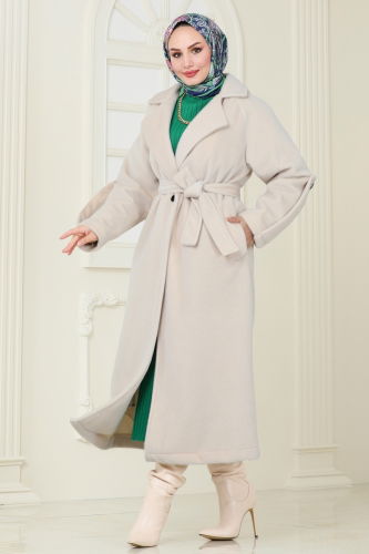 moda selvim Coat 3076DFL152 Stone - Thumbnail