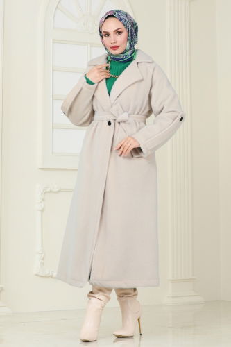 moda selvim Coat 3076DFL152 Stone - Thumbnail