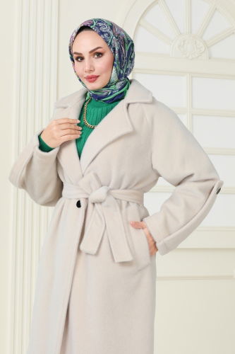 moda selvim Coat 3076DFL152 Stone - Thumbnail