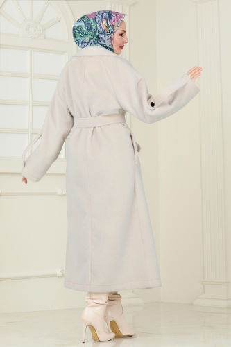 moda selvim Coat 3076DFL152 Stone - Thumbnail