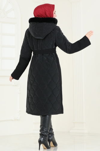 moda selvim Coat 3082DFL152 Black - Thumbnail