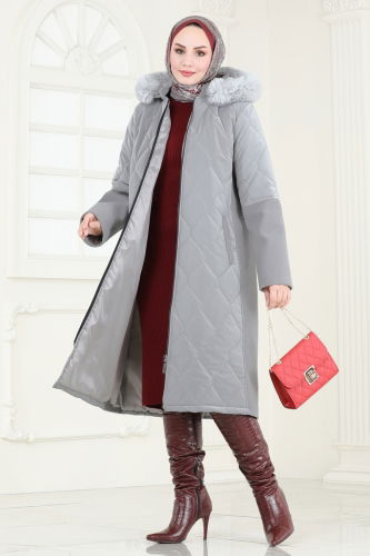 moda selvim Coat 3082DFL152 Gray - Thumbnail