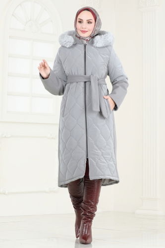 moda selvim Coat 3082DFL152 Gray - Thumbnail