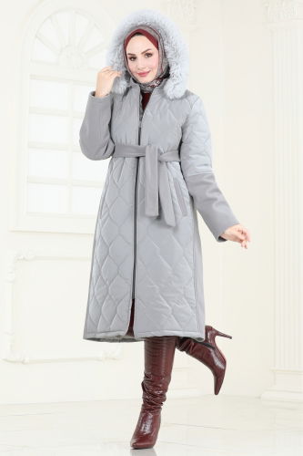 moda selvim Coat 3082DFL152 Gray - Thumbnail