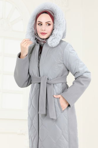 moda selvim Coat 3082DFL152 Gray - Thumbnail