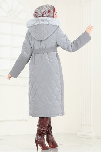 moda selvim Coat 3082DFL152 Gray - Thumbnail