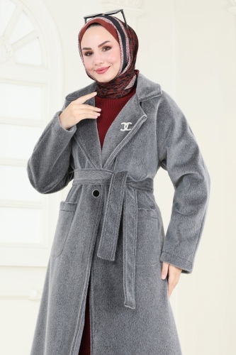 moda selvim Coat 3084DFL152 Anthracite - Thumbnail