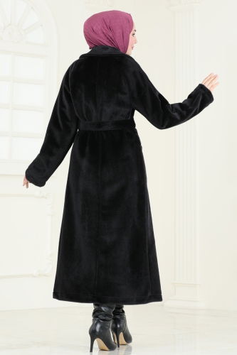 moda selvim Coat 3084DFL152 Black - Thumbnail