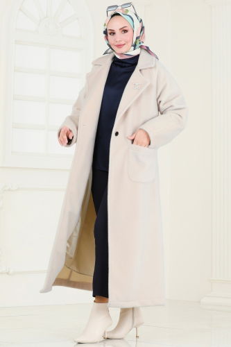 moda selvim Coat 3084DFL152 Stone - Thumbnail