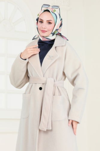 moda selvim Coat 3084DFL152 Stone - Thumbnail