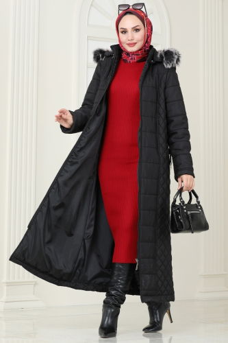 moda selvim Coat 3100HN394 Black - Thumbnail