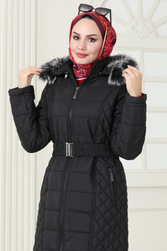 moda selvim Coat 3100HN394 Black - Thumbnail