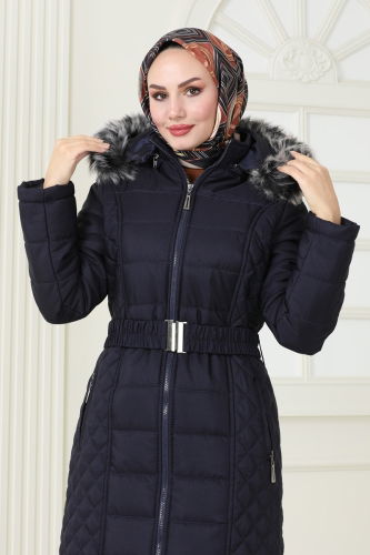 moda selvim Coat 3100HN394 Navy Blue - Thumbnail