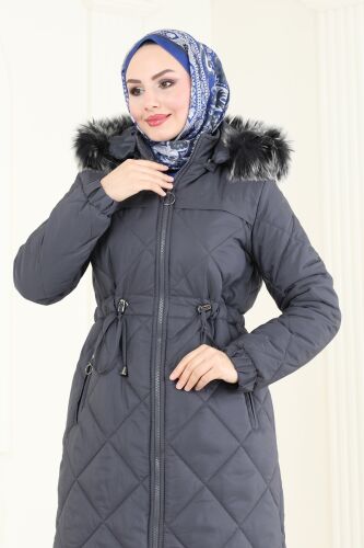 moda selvim معطف رمادي غامق 3105HN394 - Thumbnail